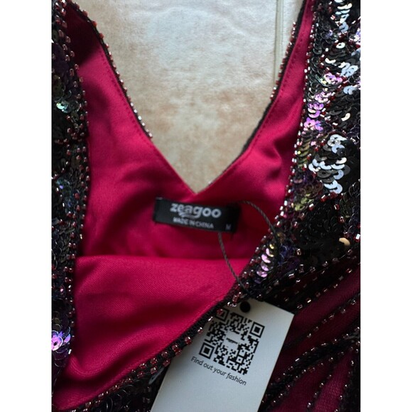 New ! ZEAGOO Tassel Sequined Vintage V Neck Flapper Cocktail Party Dress Size M - Picture 9 of 10